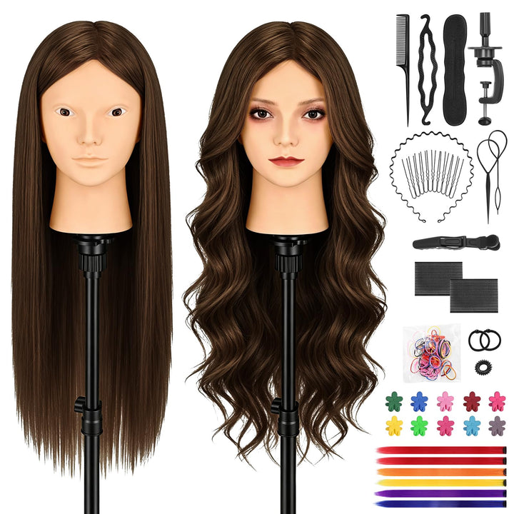 TwoWin Friseurkopf mit Haaren, 26 Zoll (66 cm) 80% Echthaar Mannequin Kopf, Make-up Übungskopf, Trai