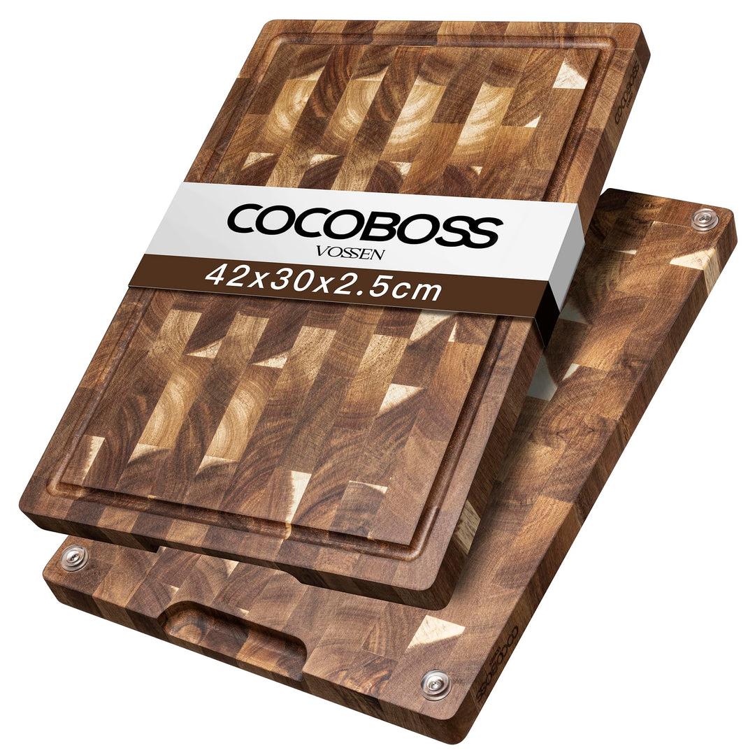 COCOBOSS Large Schneidebrett Holz PREMIUM Akazienholz Schneidebrett für Küchenplatten, mit Saftrutsc