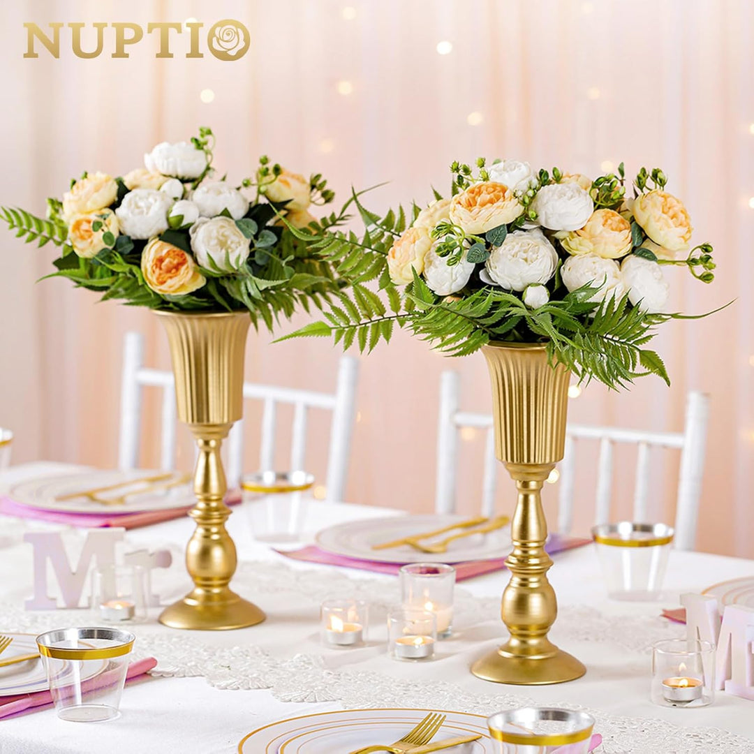 NUPTIO 2 Stück Geblühte Metall Trompetenvase Elegante Vase mit Mittelstücken für Hochzeitsfeiern, 31