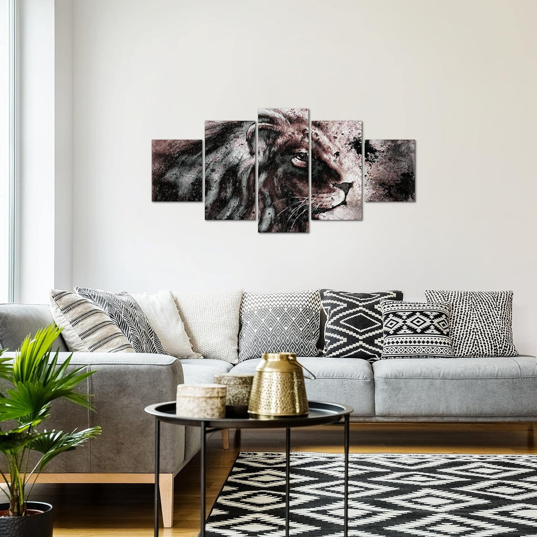 Runa Art Wandbilder Afrika Löwe 5 Teilig Bild auf Vlies Leinwand Deko Wohnzimmer Schlafzimmer Gross