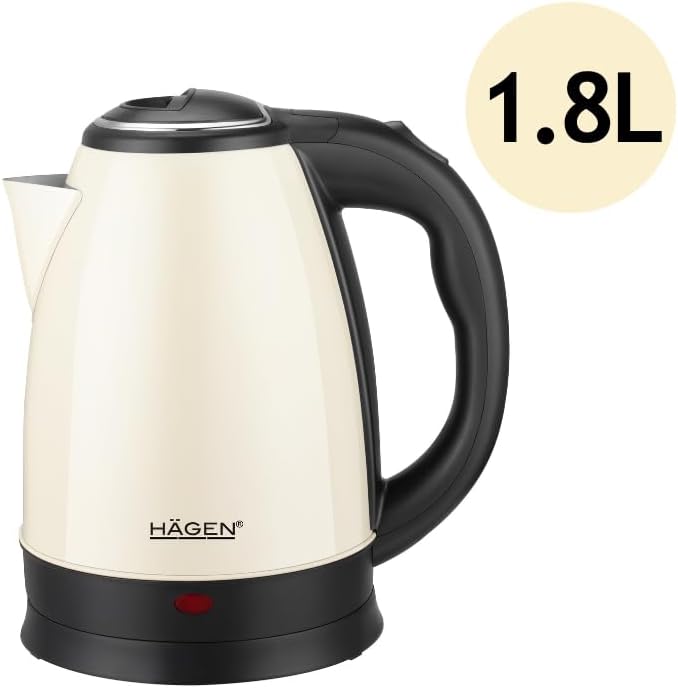 Hagen, Kompakter elektrischer Wasserkocher aus Edelstahl, Elegantes Design, 360° Basis, Kapazität 1,