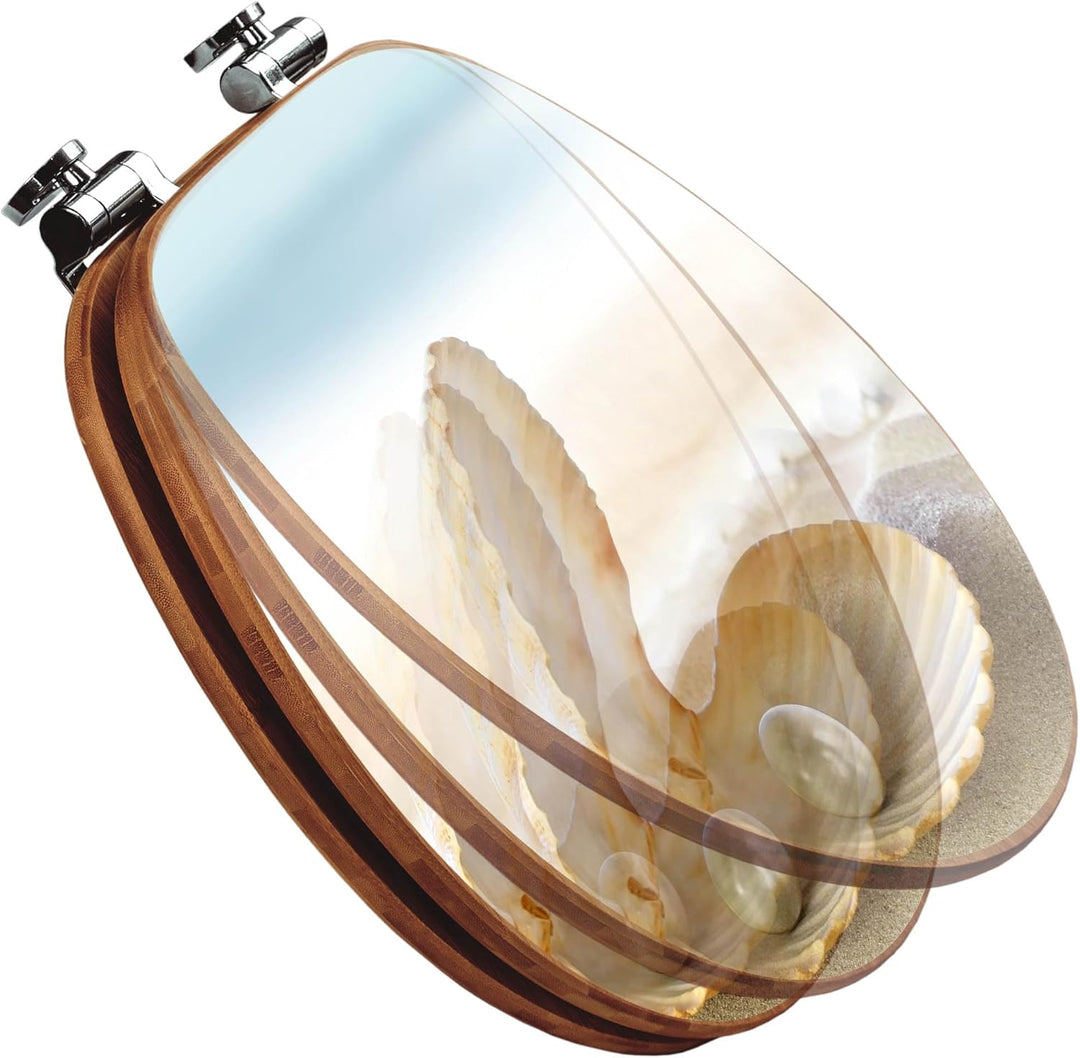 banjado® Design WC Sitz Bambus Absenkautomatik mit Motiv Perlenmuschel/Toilettendeckel mit Absenkaut