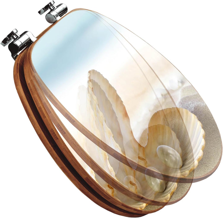 banjado® Design WC Sitz Bambus Absenkautomatik mit Motiv Perlenmuschel/Toilettendeckel mit Absenkaut