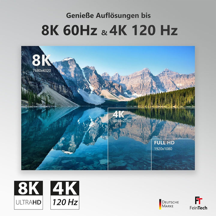 FeinTech 8K HDMI Glasfaserkabel 10m, 4K 120Hz, 1440p 144Hz für HDMI 2.1 Gaming, HDMI Kabel PS5 Xbox