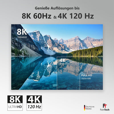 FeinTech 8K HDMI Glasfaserkabel 10m, 4K 120Hz, 1440p 144Hz für HDMI 2.1 Gaming, HDMI Kabel PS5 Xbox