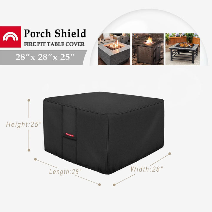 Porch Shield Fire Pit Cover - Waterproof 600D Heavy Duty Square Patio Fire Pit Table Cover Black - 2