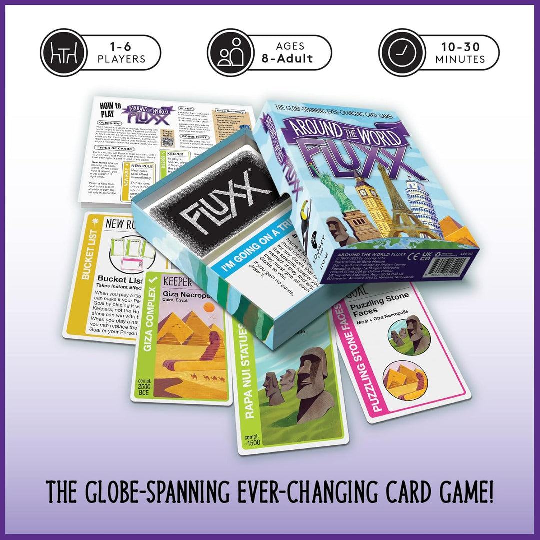 Looney Labs | Around The World Fluxx Card Game - Worldwide Adventure with Dynamic Gameplay | English