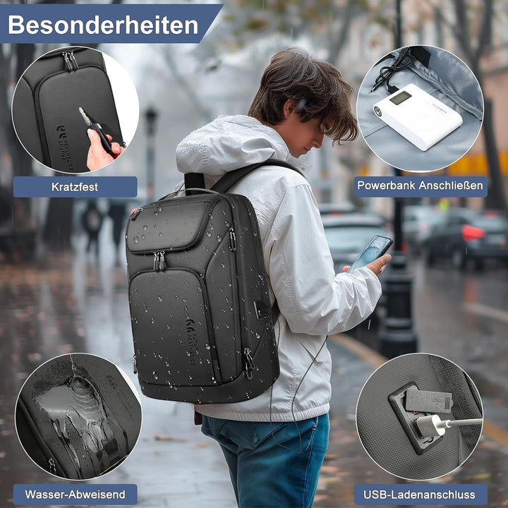 Rucksack Herren Gross 30L Laptop Rucksack 17,3 zoll Business Rucksack Reiserucksack mit USB-Anschlus