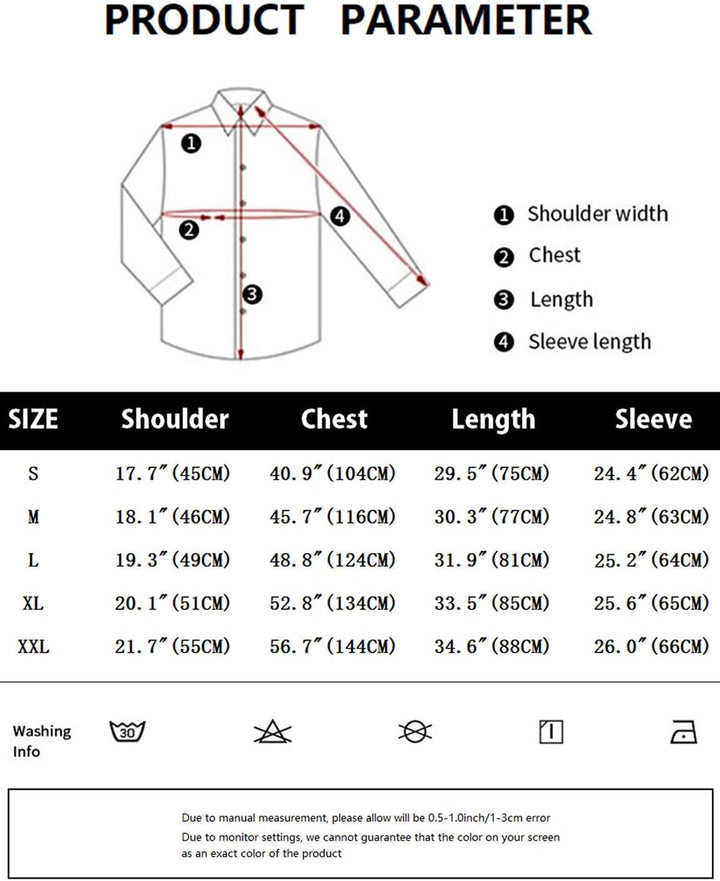 PARKLEES Herren Regular Fit Baumwolle wie Leinen Hemd Casual Langarm Button Down Shirts mit Tasche S