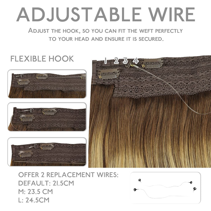 WENNALIFE Secret Hair Extensions Echthaar, 45cm 18 Inch 75g Balayage Schokoladenbraun bis Honigblond