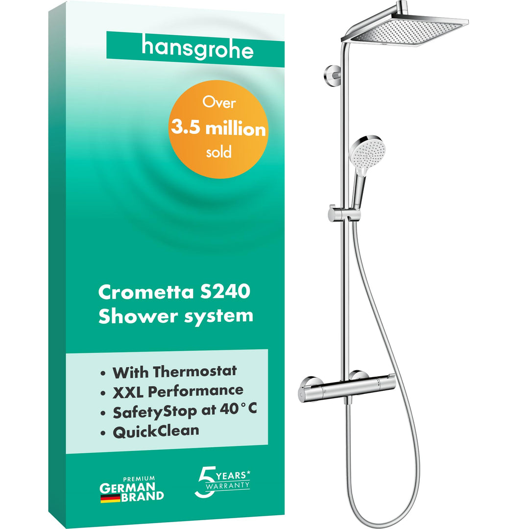 hansgrohe Crometta E - Duschsystem mit Thermostat, Regendusche (240 x 240 mm) mit Armatur, Handbraus