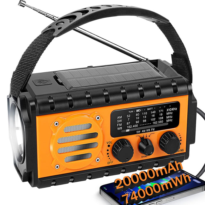 Kurbelradio, Solar Notfallradio mit 20000 mAh Powerbank, AM/FM/SW/WB Wetterradio, 4 Stromquellen, Ta