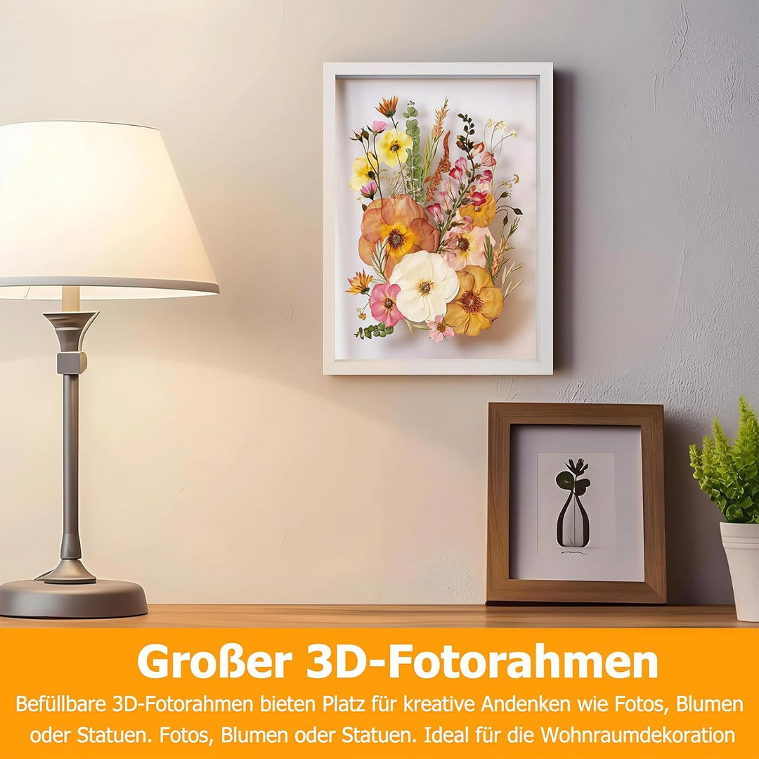 3D Bilderrahmen Zum Befüllen, 30 x 40 cm Bilderrahmen Tief Hölzern Bis 3cm, Tiefer Bilderrahmen Zum