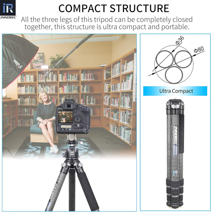 INNOREL KT364C Kompaktes Stativ aus 10 Lagen Kohlefaser Professionelles 36mm Rohr für Digitale DSLR-