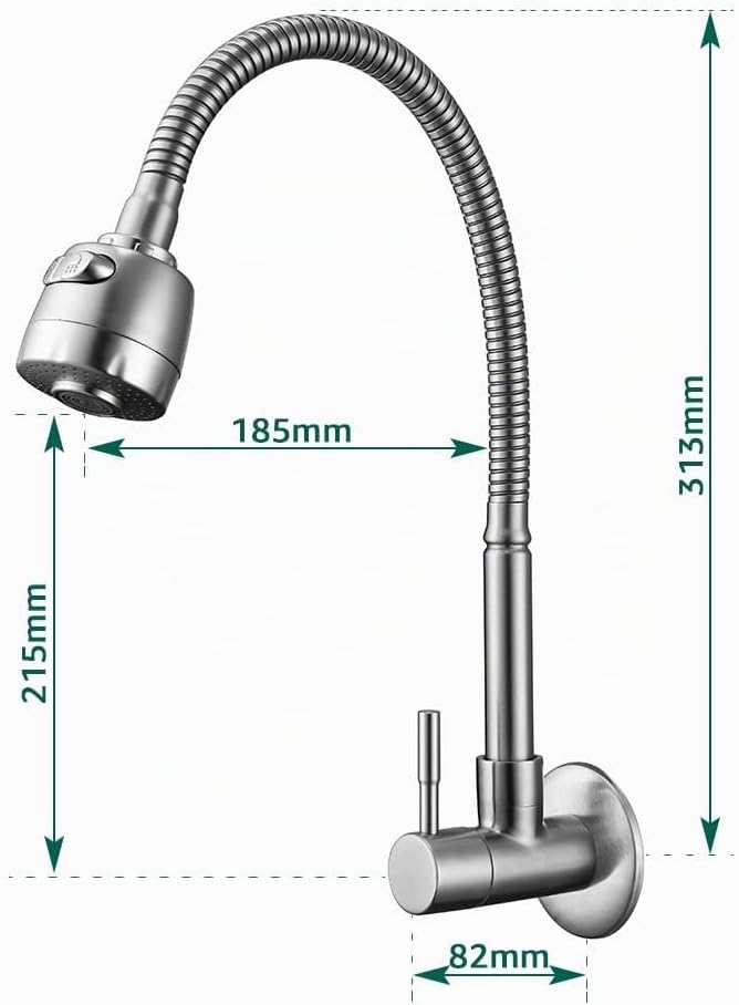 HOMELODY Wasserhahn Küche Wandmontage nur Kaltwasser Armatur Wandarmatur 360° Schwenkbar Doppelfunkt