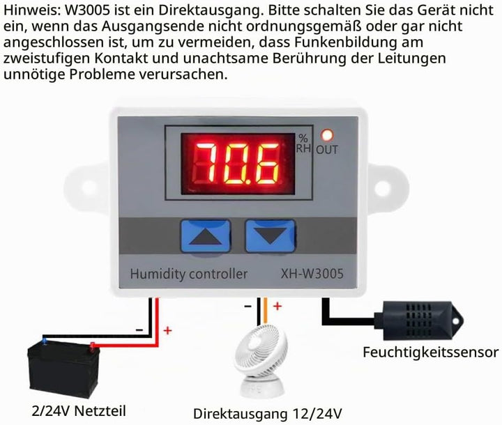 XH-W3005 Digitaler Feuchtigkeitsregler Hochgenauer Feuchtigkeitssensor Hygrometer 12V/24V/220V(12V),