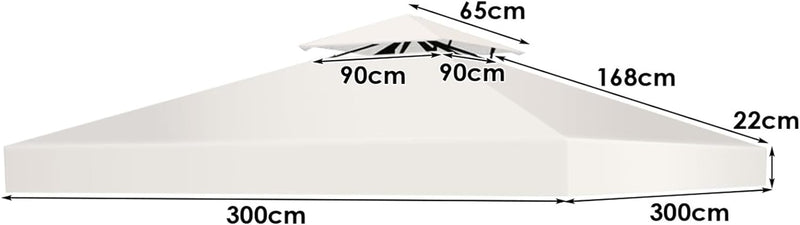 KOMFOTTEU 3 x 3 M Pavilliondach, Ersatzdach für Pavillion, Dachplane für Garten Balkon Strand, wasse