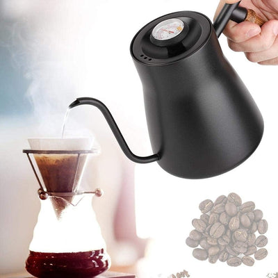 Fdit 850ml Edelstahl-Schwanenhals Teekessel über Kaffee Wasserkocher mit Holzgriff Tropfen (2#)