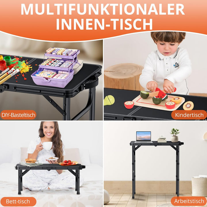 FUNYKICH Campingtisch Klapptisch 58x40cm, Faltbarer Picknicktisch mit 3 Höhenverstellbar(26/48/67cm)