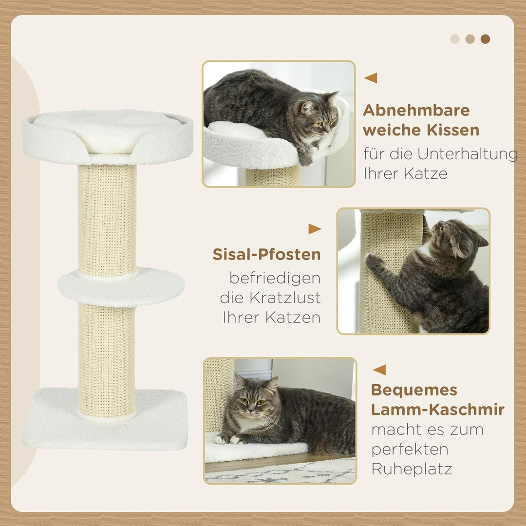 PawHut Kratzbaum 91 cm Katzenturm mit Sisalstämme, Plattform, Kissen mehrstöckiger Katzenkratzbaum,