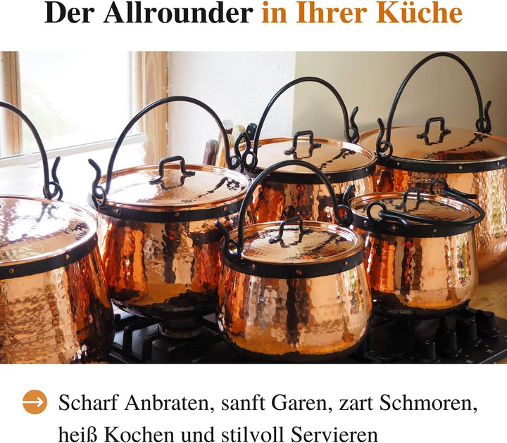 CopperGarden Kupferkessel 20 L mit Henkel &amp; Deckel - Hexenkessel I Robuster Kessel aus verzinntem Ku