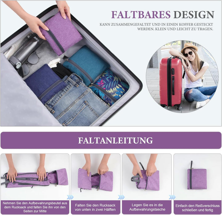 15L Faltbarer Rucksack Kleiner Wanderrucksack Leicht Tagesrucksack Damen Herren Daypack Wasserfest R