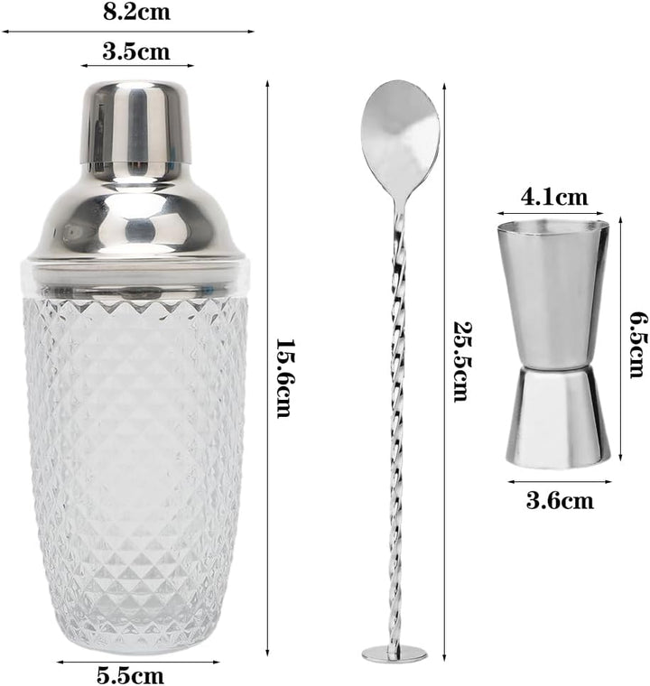 LUPATDY Glas Cocktailshaker,400ml Cocktail Shaker Set,Cocktail Shaker Glas Mixer mit Edelstahl Messb
