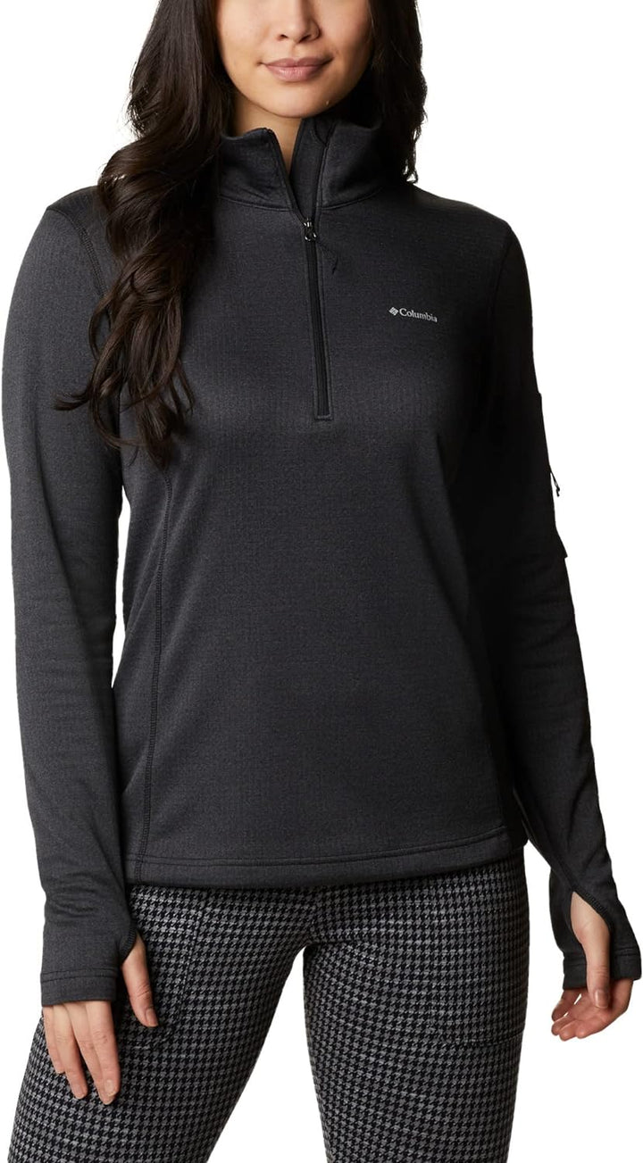 Columbia Damen Park View Half-Zip Grid Fleecejacke mit halbem Reissverschluss Black Heather XS, Blac