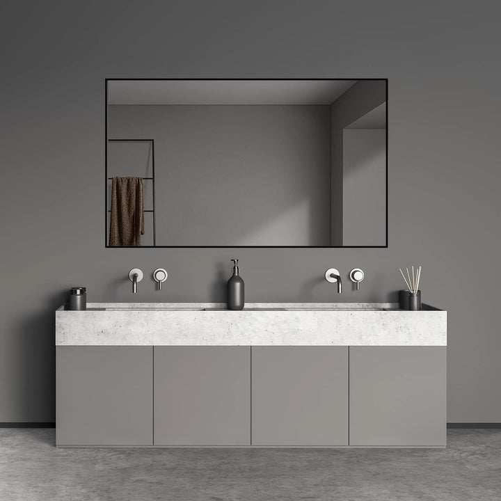 Boromal Spiegel Schwarz 100x60cm Rechteckiger Spiegel mit Metall Rahmen Badspiegel Schwarz Wandspieg