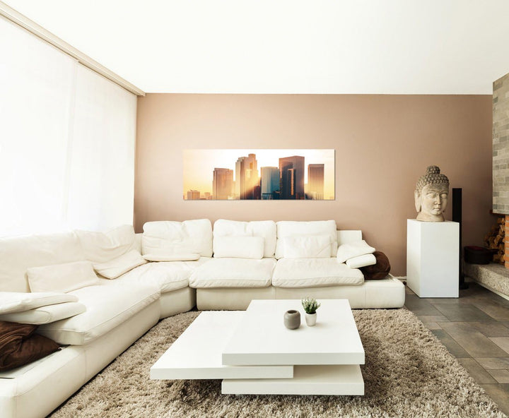Paul Sinus Art Panoramabild auf Leinwand und Keilrahmen 150x50cm Los Angeles Skyline Sonnenuntergang