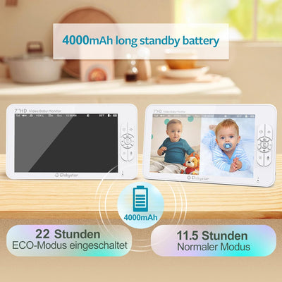 Babystar Babyphone mit 2 Kameras 7 Zoll 1080P Split-Screen-Video-Babyphone mit integriertem Weitwink