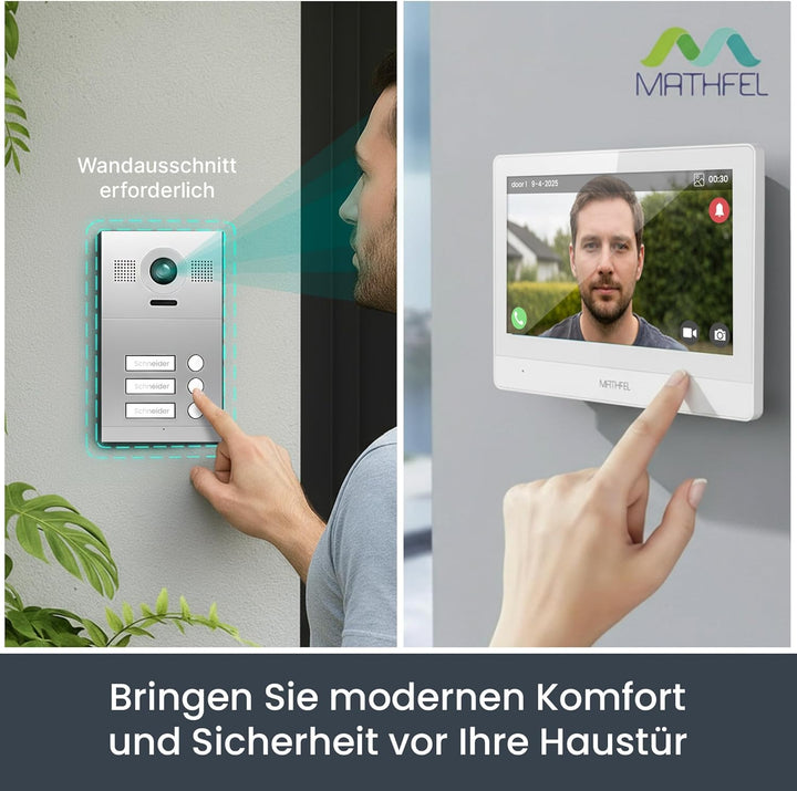 Mathfel 2-Draht IP Video-Türsprechanlage mit Türöffner – Full-HD Kamera, 10" Monitor & App-Steuerung
