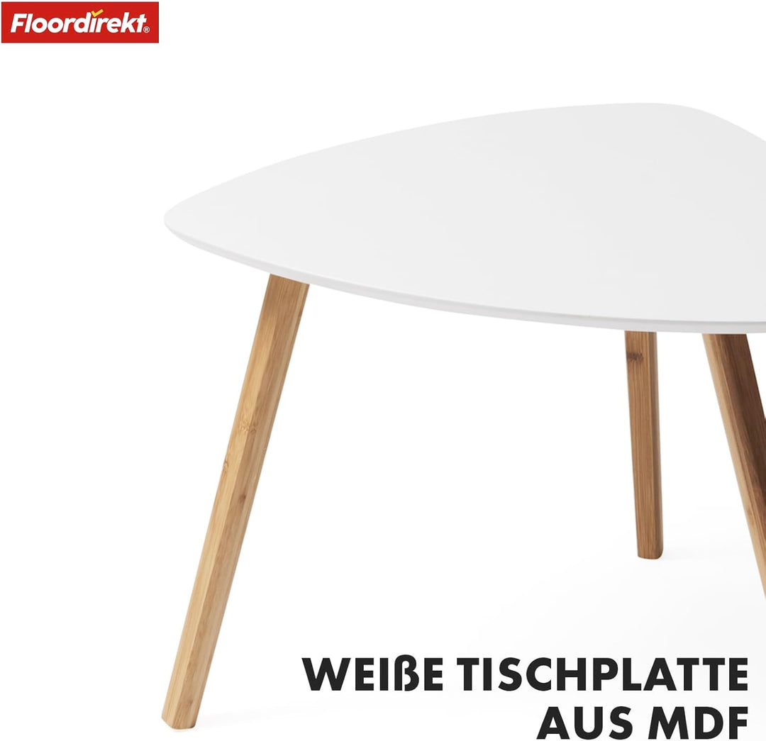 Floordirekt 2er Set Couchtisch in Weiss, Beistelltisch aus Holz, Wohnzimmertisch rund, Kleiner Sofa