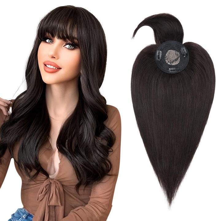 Clip in Extensions Echthaar Topper Extensions Echthaar mit Pony(11cm lang) Haarteile Echthaar Toupet