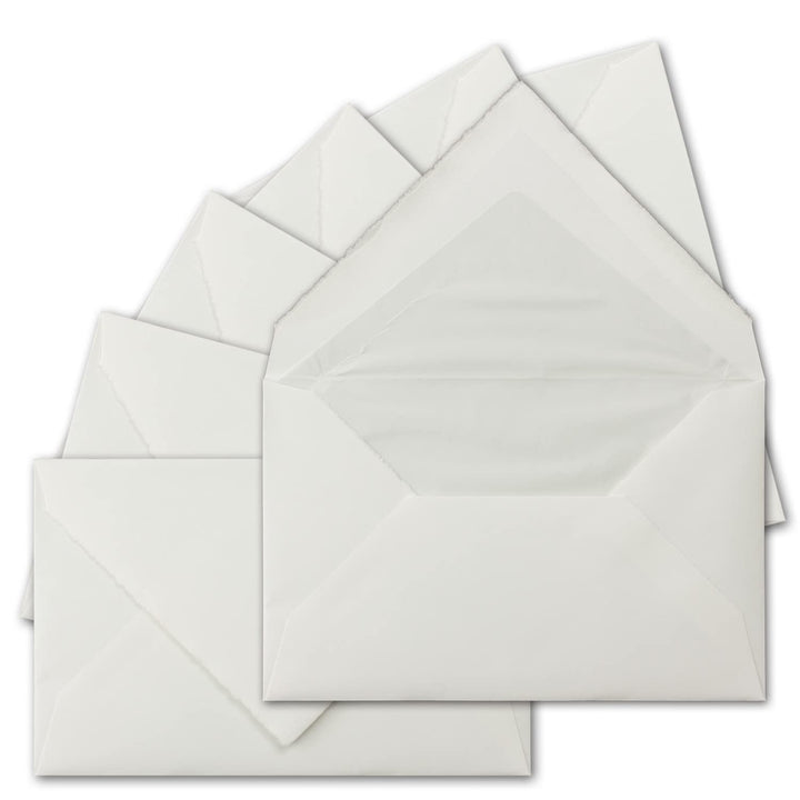 200 Stück C6 Vintage Brief-Umschläge, Büttenpapier, 11,4 x 16,2 cm, Weiss halbmatt - gefütterte Brie