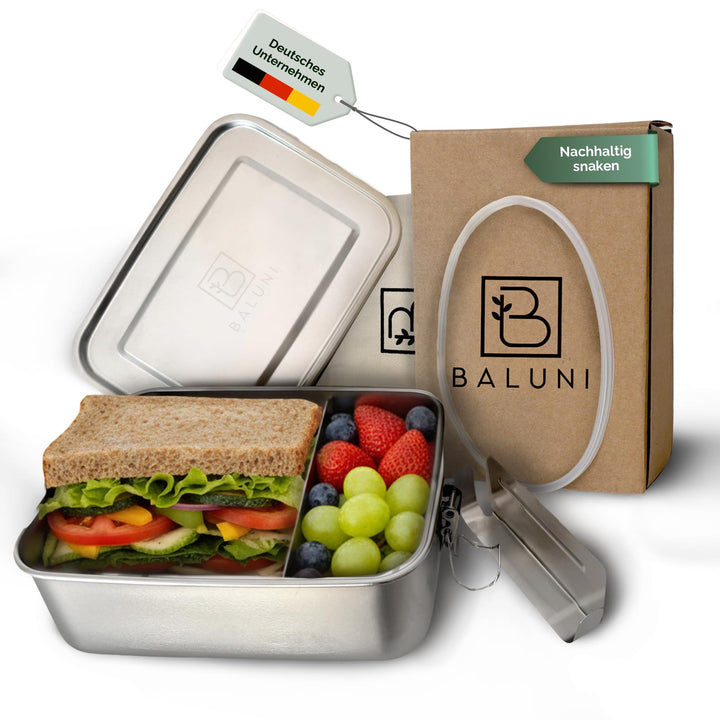 Premium Edelstahl Brotdose – Nachhaltige &amp; plastikfreie Lunchbox mit Trenner, Ersatzdichtung &amp; Trans
