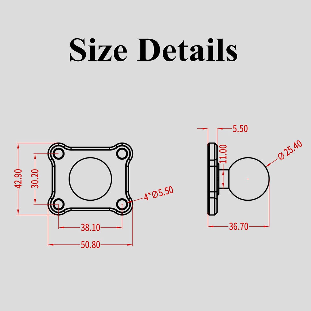 BRCOVAN 2 Stück, 1'' Kugelhalterung mit Aluminiumlegierung 4-Loch-AMPS Quadratische Plattenbasis, Ko