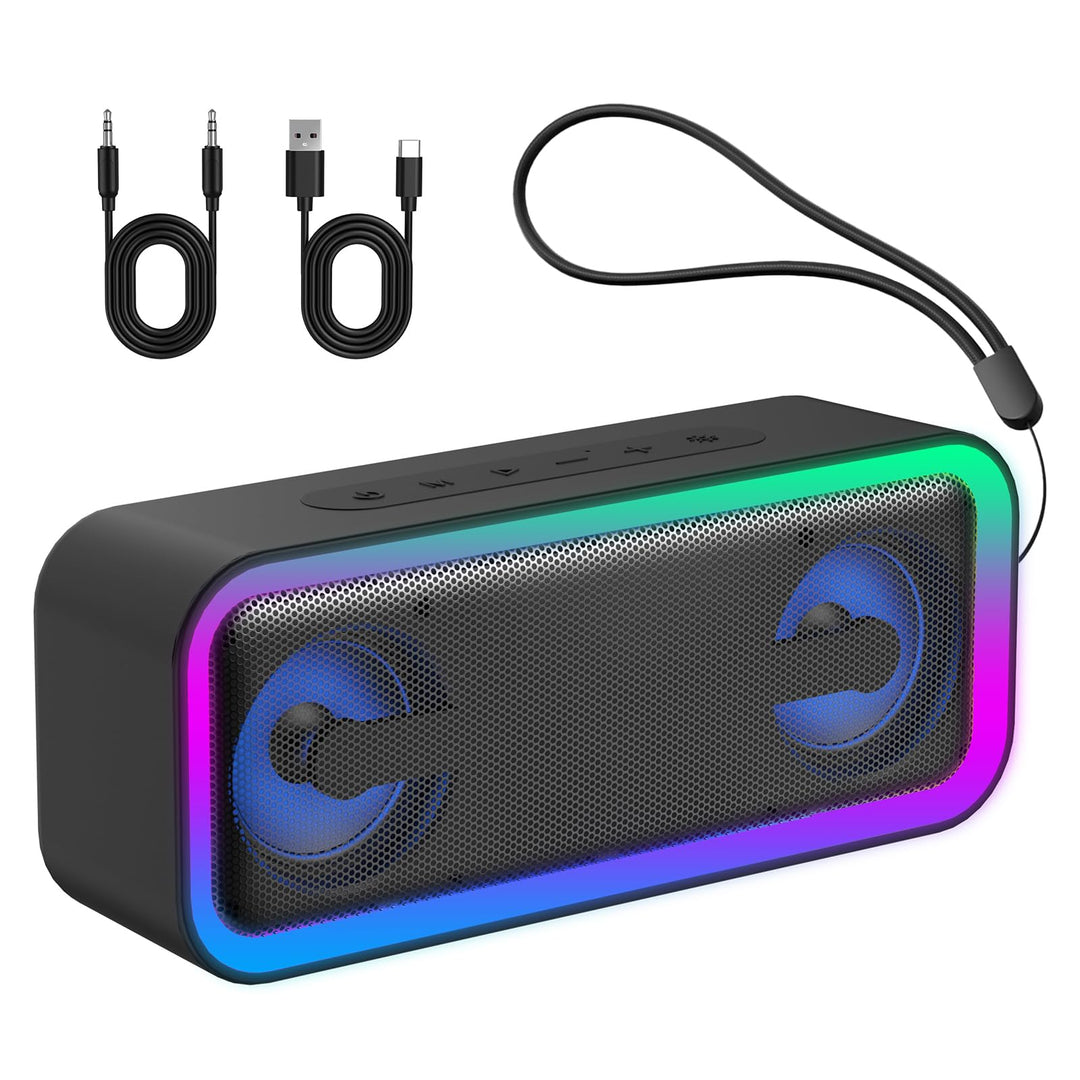 IKT Bluetooth Lautsprecher mit Licht, Musikbox Bluetooth 5.4, 30W Stereo Bass Boost, IPX7 Wasserdich