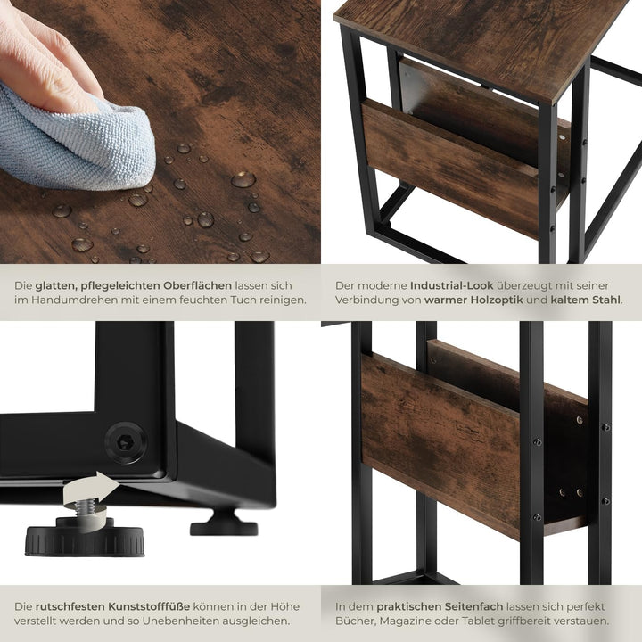 tectake® Beistelltisch Holz Metall, Wohnzimmertisch, Couchtisch C-Form, Laptoptisch für Couch, Bettt