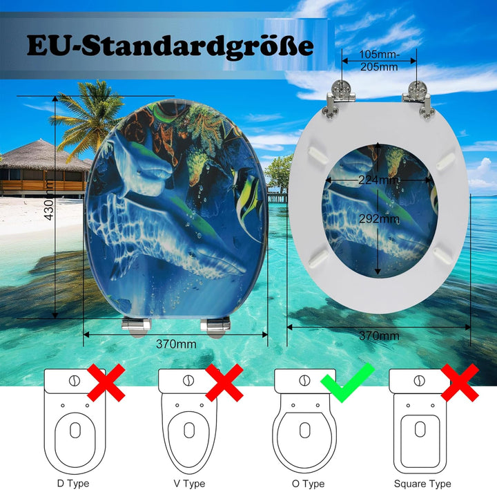 SINOBATH WC-Sitz Mit Absenkautomatik,Toilettendeckel MDF Holzkern,Softclose Scharnier (Wal), Wal