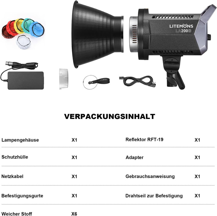 Godox LA200D 230W LED Tageslicht Videoleuchte,5600K CRI 96+ TLCI 97+,101000lux@1m Studiolicht Fotogr