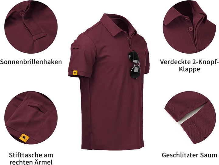 geeksport Poloshirt Herren Golf Kurzarm Freizeit Sport Polo Tennis Tshirts mit Brillenhalter Knopfle