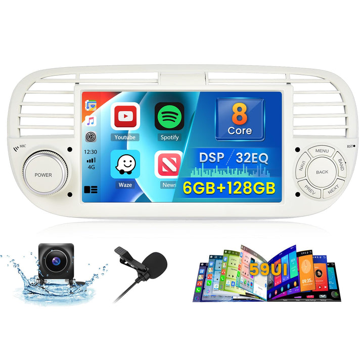 [6G+128G] Inefala Android 15 Autoradio für FIAT 500 2007-2015 mit Wireless Carplay Android, 7 Zoll T