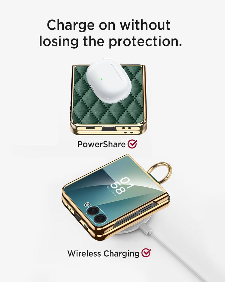 Miimall Lederhülle Kompatibel mit Samsung Galaxy Z Flip 7 Hülle mit Ring Ständer & Kameraschutz [Lux