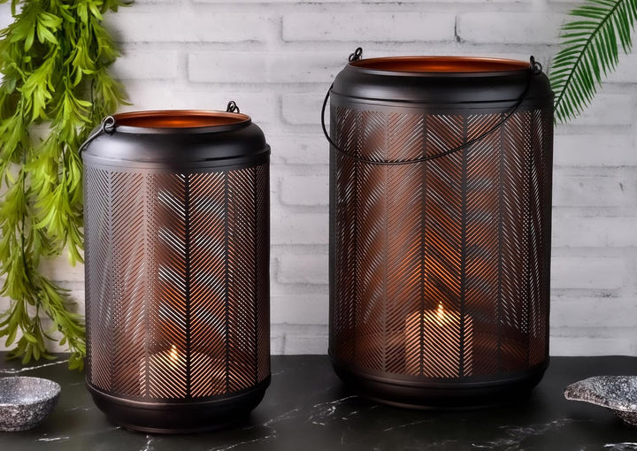Marrakesch 2er Set LED Laterne Windlicht 37cm und 32 cm | Laternen mit LED-Kerze Batterie betrieben