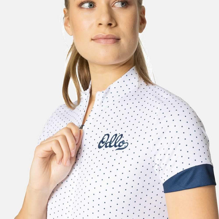 Odlo Damen Essentials_411961 Radtrikot mit Reissverschluss (1er Pack) M White - Blue Wing Teal, M Wh