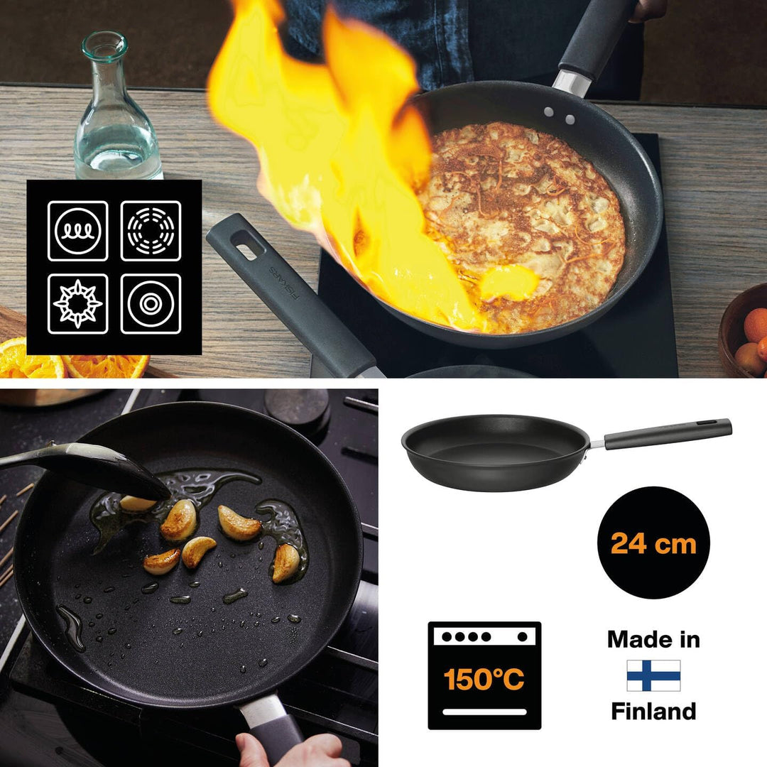 Fiskars Bratpfanne, Ø 24 cm, Für alle Kochfelder geeignet, Aluminium/Kunststoff, Kratzfest, Antihaft