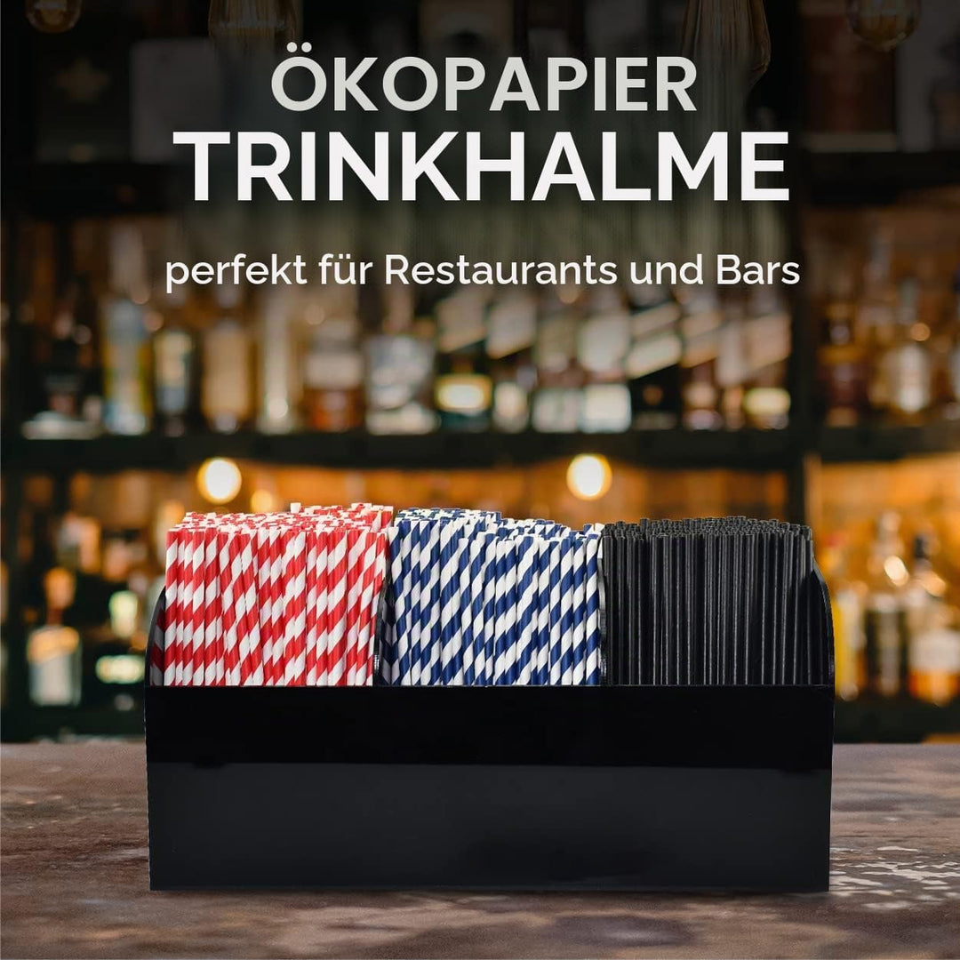 Einweg-Papiertrinkhalme Bulk 1000 Stück, Blau/Weiss gestreift, 19,7x0,6cm - Biologisch abbaubar und