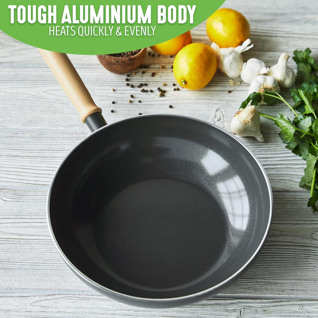 GreenChef Vintage Gesunde Keramische Antihaftbeschichtung Wok-Pfanne, 24 cm/2,5 Liter, Holzinspirier