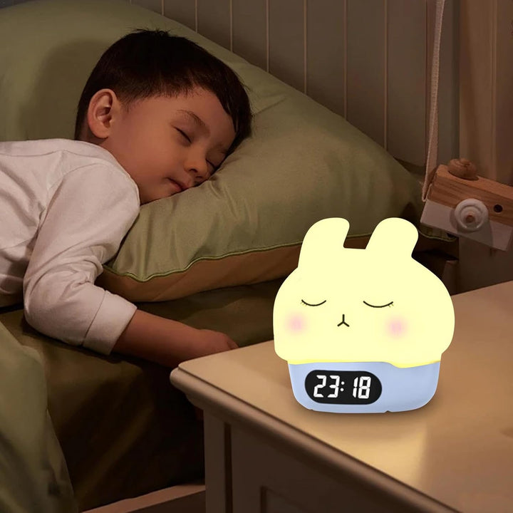 Bunny Alarm Clock, Rabbit Night Light, Sleep Training Alarm, Silicone Pat Light, Kids Wake Up Lamp,